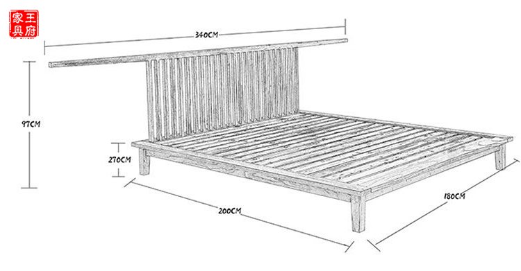 禅意原木双人床家具尺寸